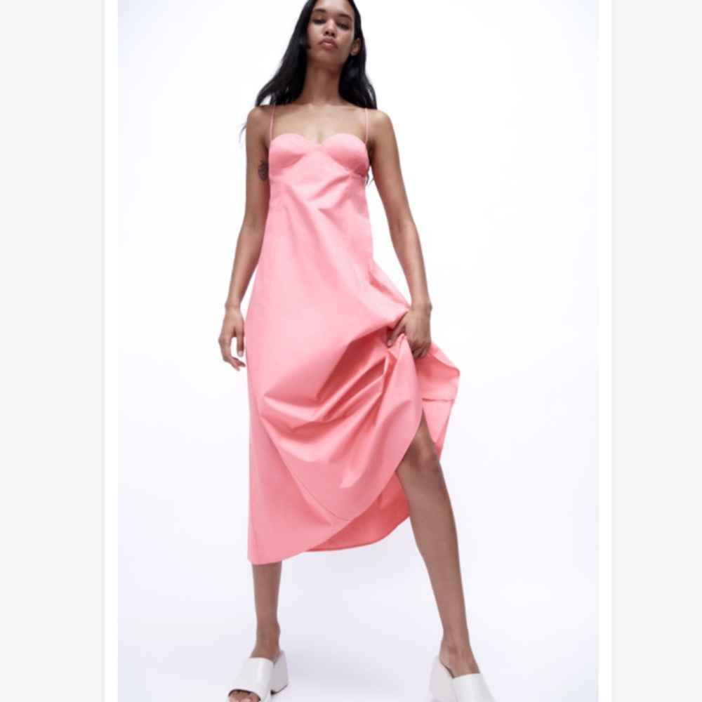 ZARA pink poplin midi dress - Picture 4 of 11